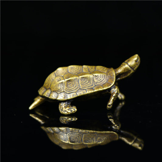 Vintage solid copper little turtle trinket, hand-carved bronze model figurine for watch accessory display.