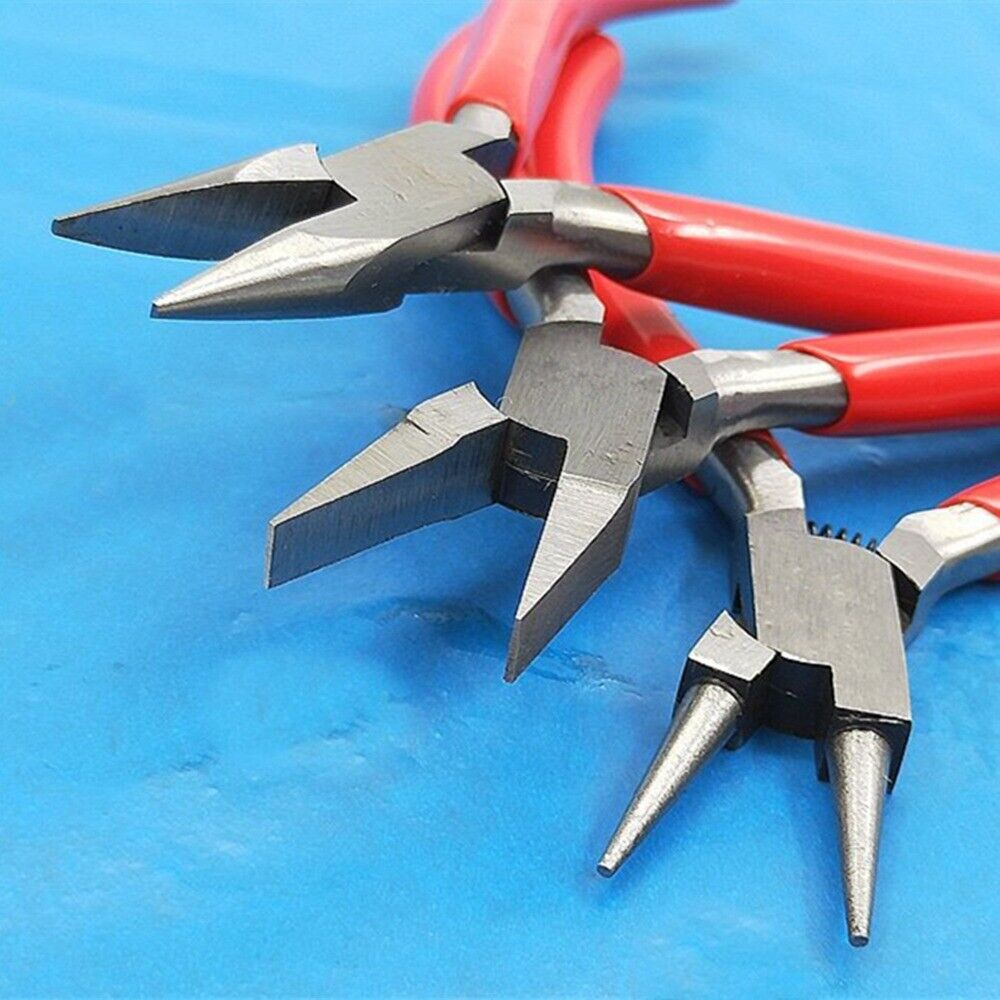 Flat round nose pliers with foam grip, ideal for detailed jewelry crafting.