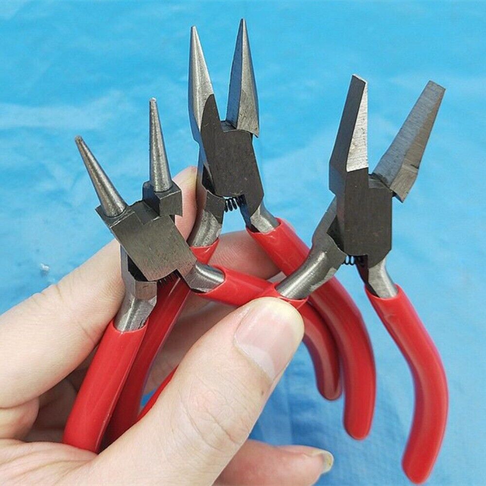 Flat round nose pliers with ergonomic foam handle for detailed jewelry crafting.
