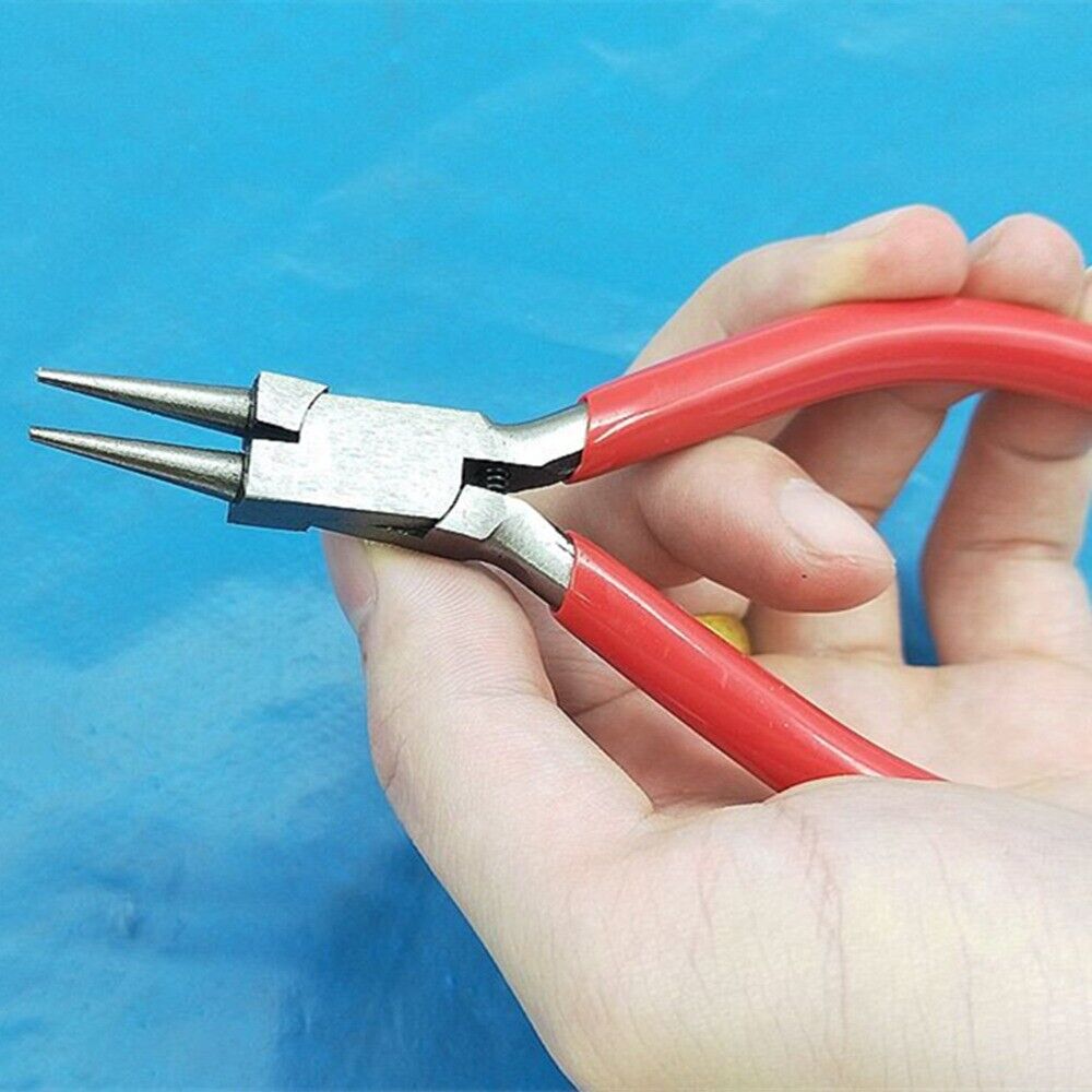 Flat round nose pliers with comfortable foam grip, ideal for detailed jewelry crafting.