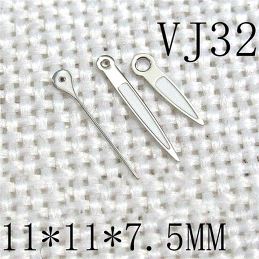 11 x 11 x 7,5 mm, silberner Rand, 3 Zeiger, grüne Leuchtzeiger für Epson VJ32-Uhrwerk