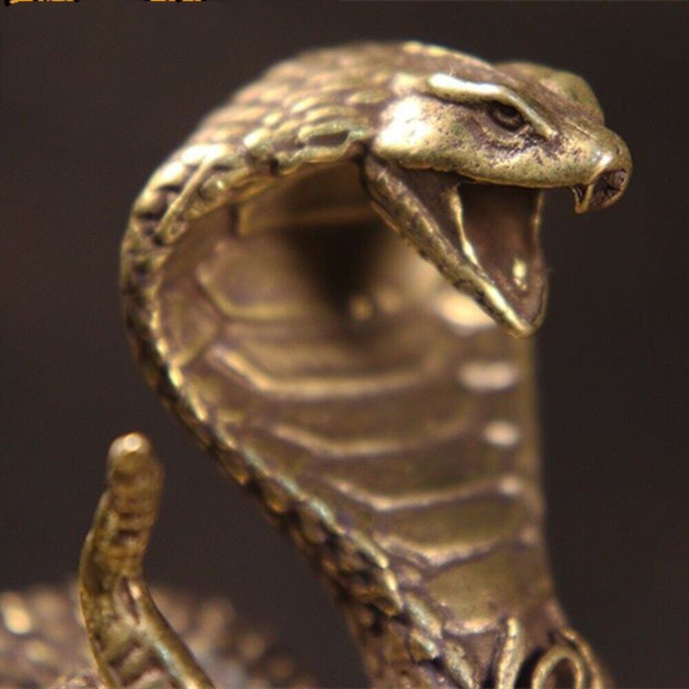 Hand-carved solid copper cobra trinket, detailed bronze model figurine for decor.