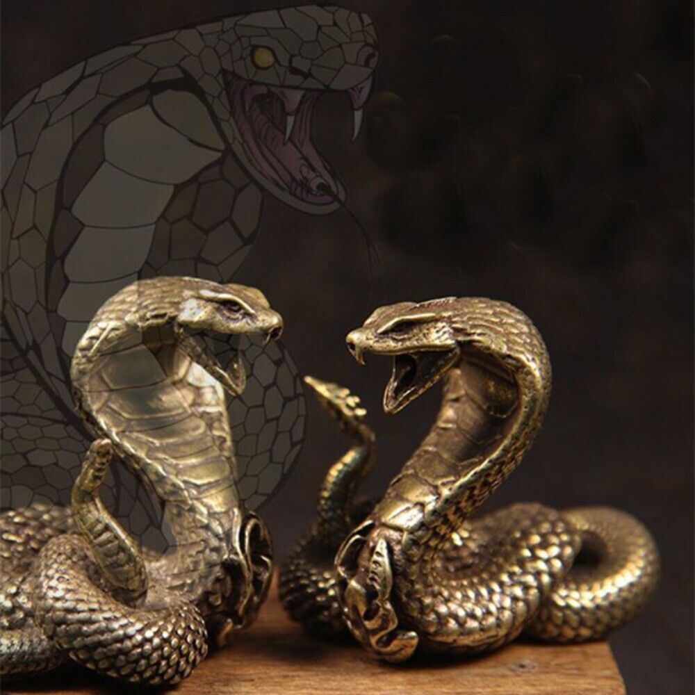 Hand-carved solid copper cobra trinket, detailed bronze model figurine for decor.