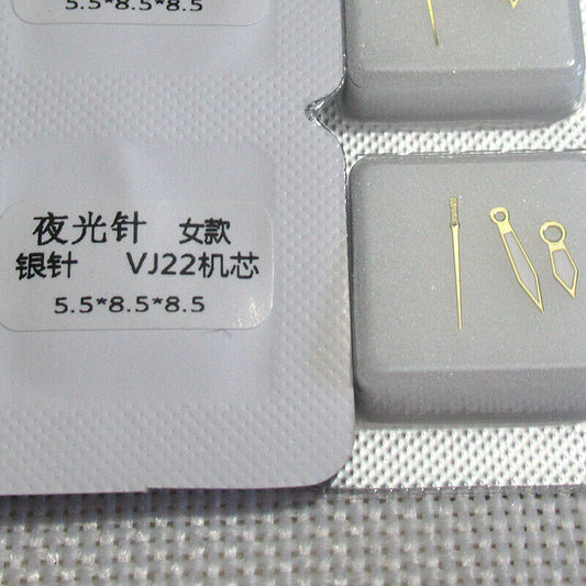 1. Silver luminous watch hands with green lume for Epson VJ22, 5.5x8.5x8.5mm, stylish and precise.