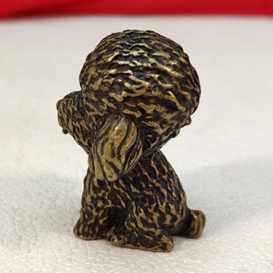 Hand-carved solid copper poodle trinket, detailed bronze model figurine for collectors.