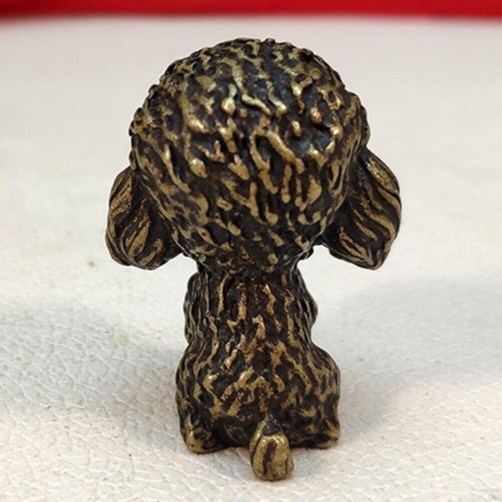 Hand-carved solid copper poodle trinket, detailed bronze figurine for watch accessory collection.