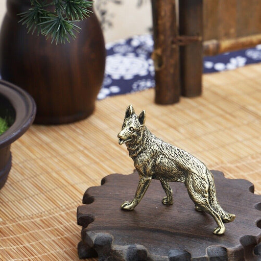 Hand-carved solid copper wolf dog figurine, detailed bronze trinket, perfect for collectors
