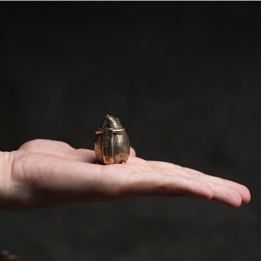 Hand-carved solid copper mouse censer trinket, bronze figurine for elegant decor and gifts.