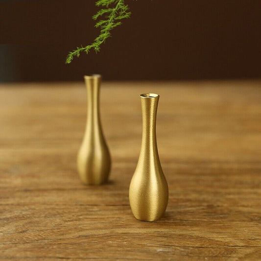 Solid copper mini vase with vintage hand-carved bronze figurine, perfect for watch accessory display.