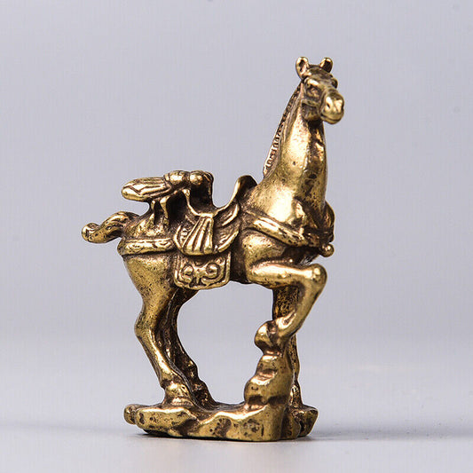 Solid copper horse trinket, vintage handmade bronze figurine with detailed carving.