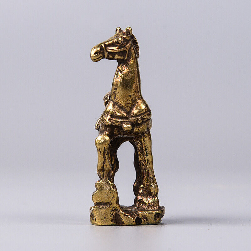 Solid copper horse trinket, vintage bronze figurine with detailed handcrafted carving.