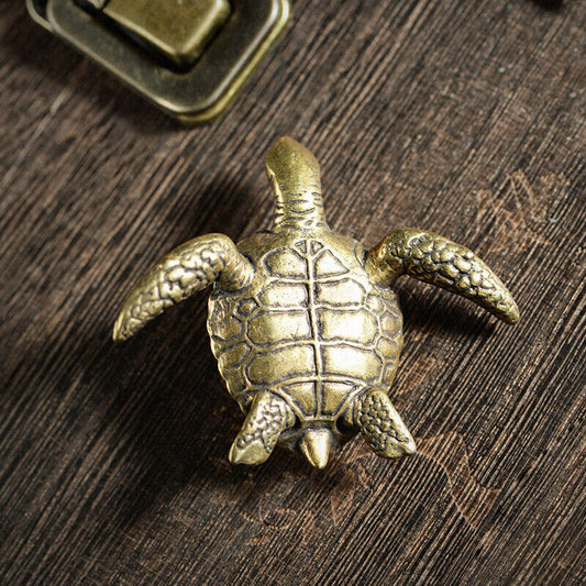 Solid copper longevity turtle figurine, vintage handmade bronze model showcasing antique charm.