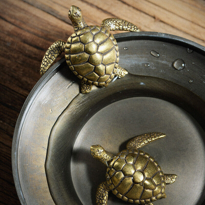 Solid copper longevity turtle figurine, vintage handmade bronze model highlighting antique craftsmanship.