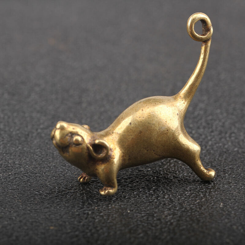 Solid copper mouse trinket with vintage bronze finish, hand-carved details for unique decor.