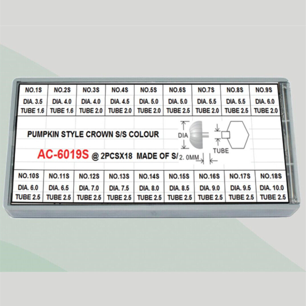 36pcs 18 Sizes Watch Repair Parts Stainless Steel Pumpkin Silver Watch Crown