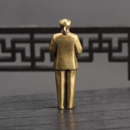 Vintage solid copper Chairman Mao trinket, hand-carved bronze figurine for collectors and decor.