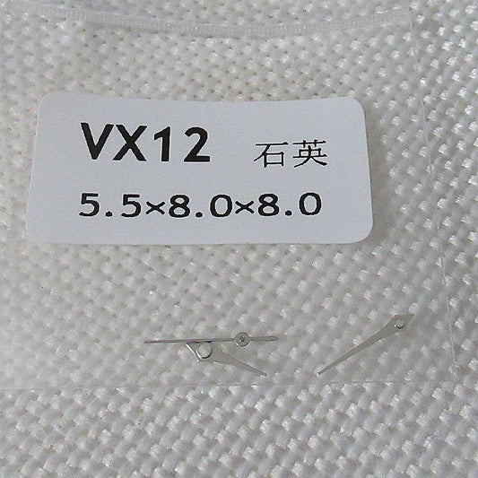 Silver watch hands for Hattori Epson VX12 movement, 5.5x8x8mm, precise fit, stylish design.