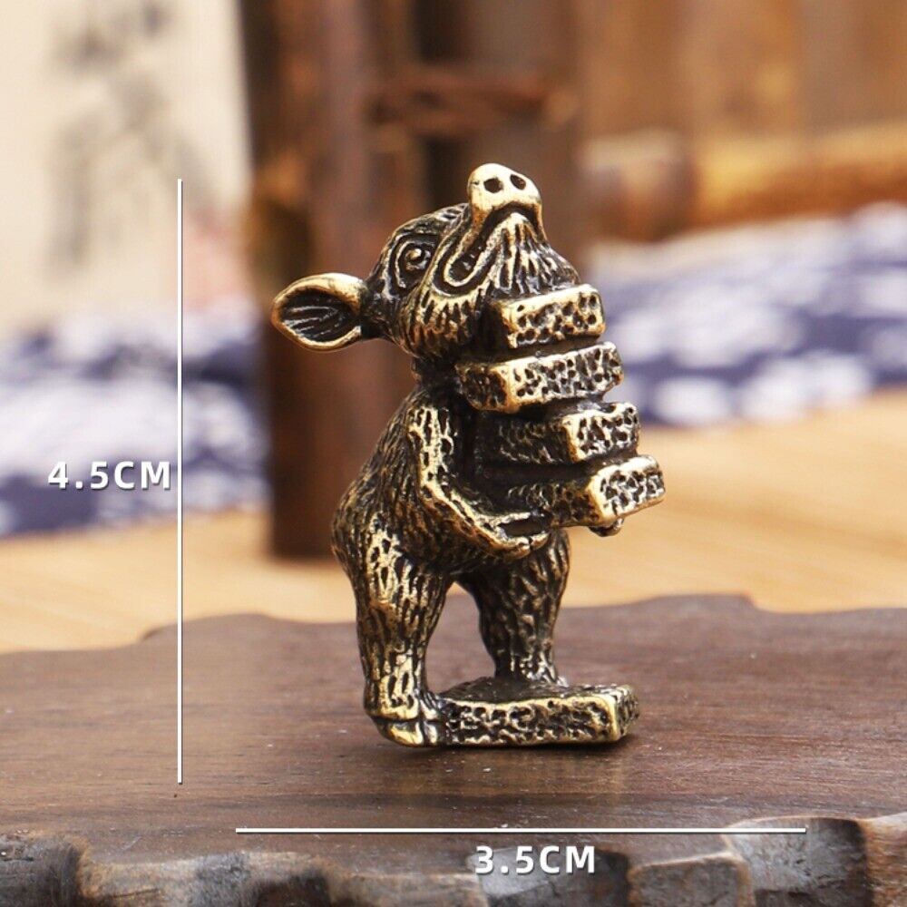 Hand-carved solid copper pig trinket by At Work, detailed bronze figurine for collectors.