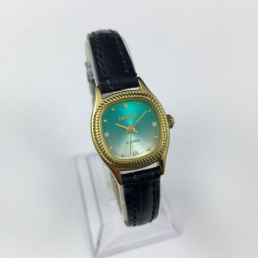 22mm HAIDA Manual Mechanical Lady Watch Golden Nail 17 Jews Gradient Green Dial