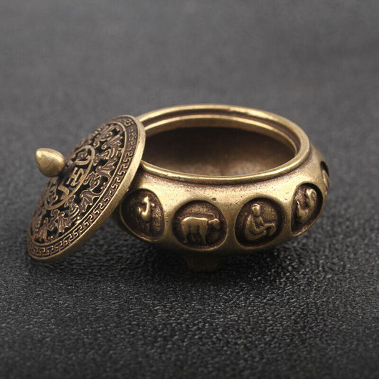 Hand-carved Solid Copper 12 Chinese Zodiac incense burner figurines, detailed bronze craftsmanship.