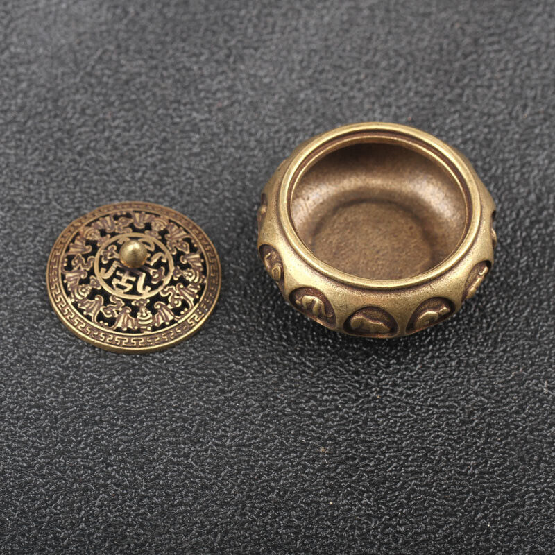 Hand-carved solid copper incense burner with 12 Chinese Zodiac figurines, detailed bronze design.