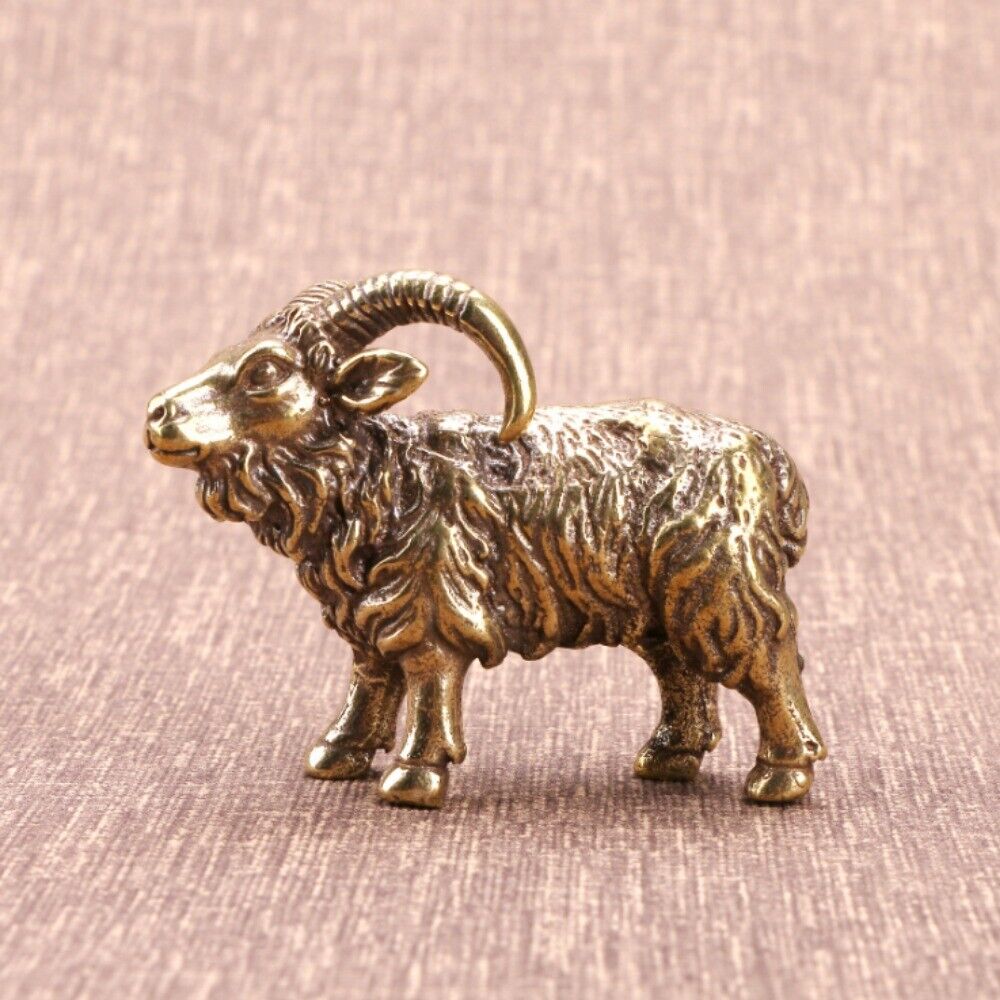 Hand-carved solid copper Little Goat trinket, detailed bronze figurine for collectors.