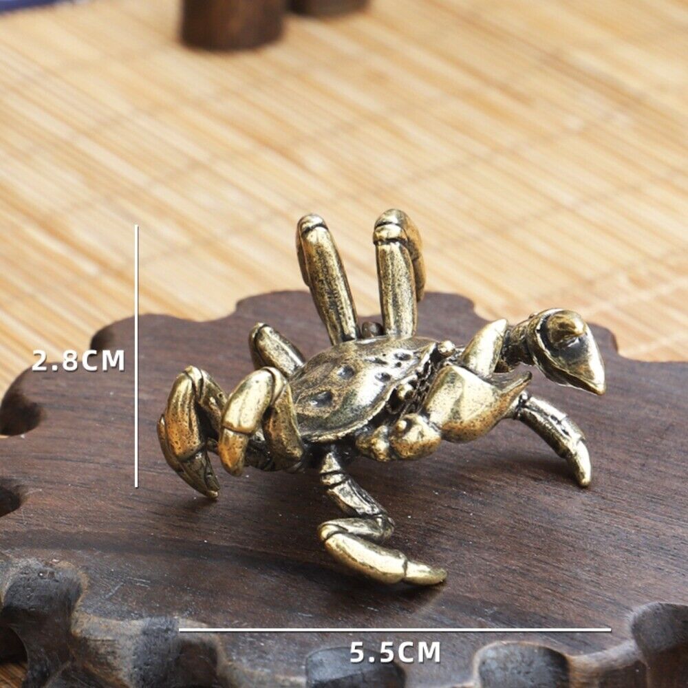 Hand-carved solid copper crab figurine, detailed bronze trinket for watch accessories.