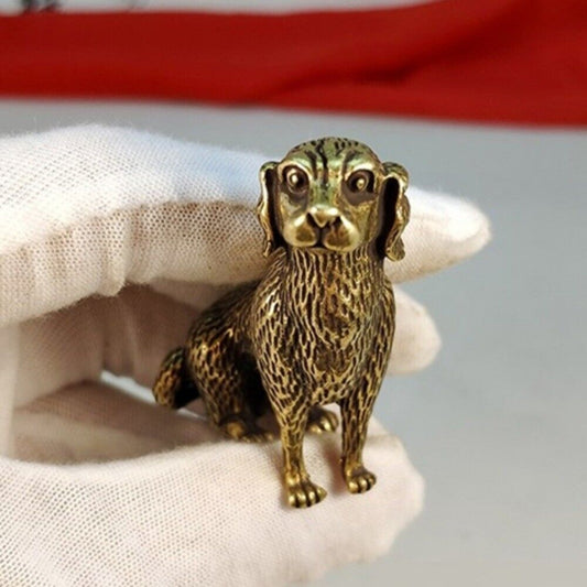 Hand-carved solid copper puppy trinket by Bronze, detailed small figurine for decor and gifts.