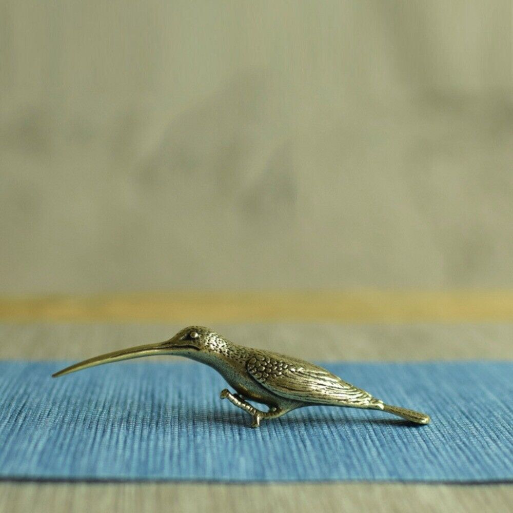 Solid copper Woodpecker trinket with hand-carved bronze details for rustic decor