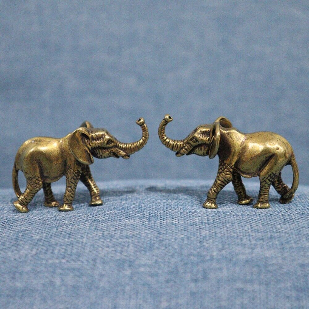 Hand-carved solid copper elephant trinket, vintage bronze decor figurine for shelves.