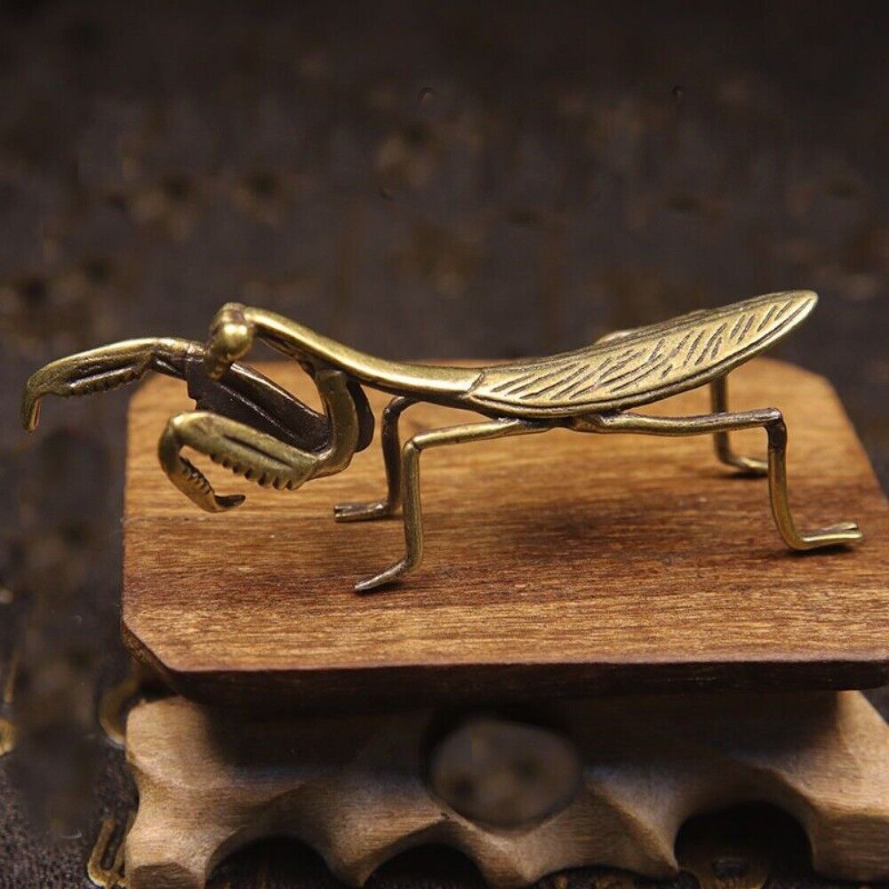 Hand-carved Solid Copper Mantis figurine by Bronze Model, detailed trinket for collectors.