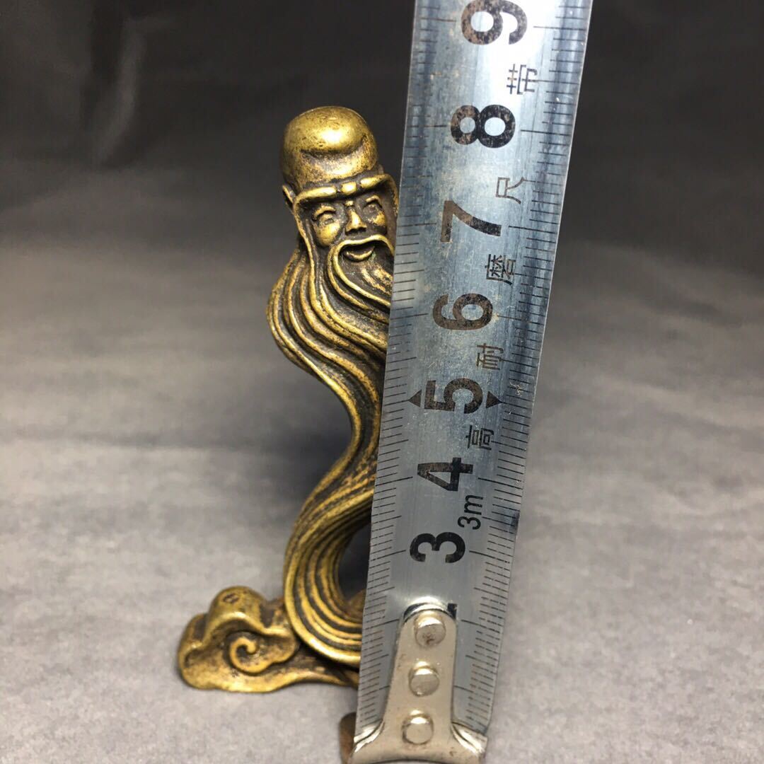 Hand-carved solid copper God of Longevity figurine by The God of Longevity, detailed bronze model trinket.