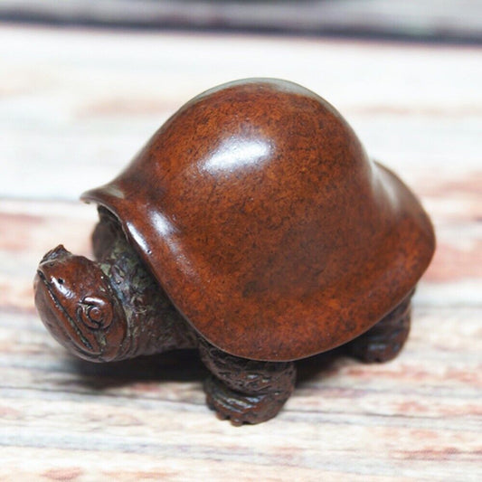 Hand-carved solid copper turtle figurine with Japanese design, bronze finish, perfect collectible.