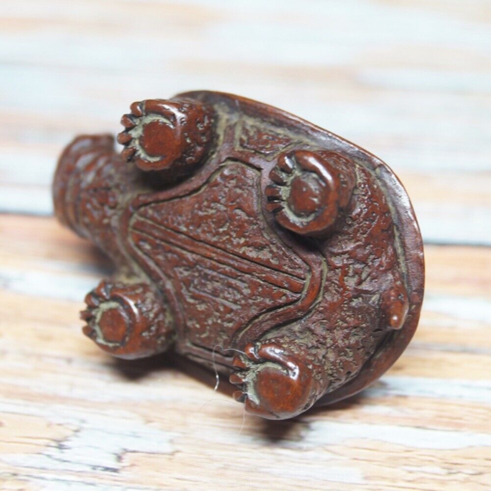 Hand-carved solid copper turtle figurine with bronze finish, Japanese design collectible.