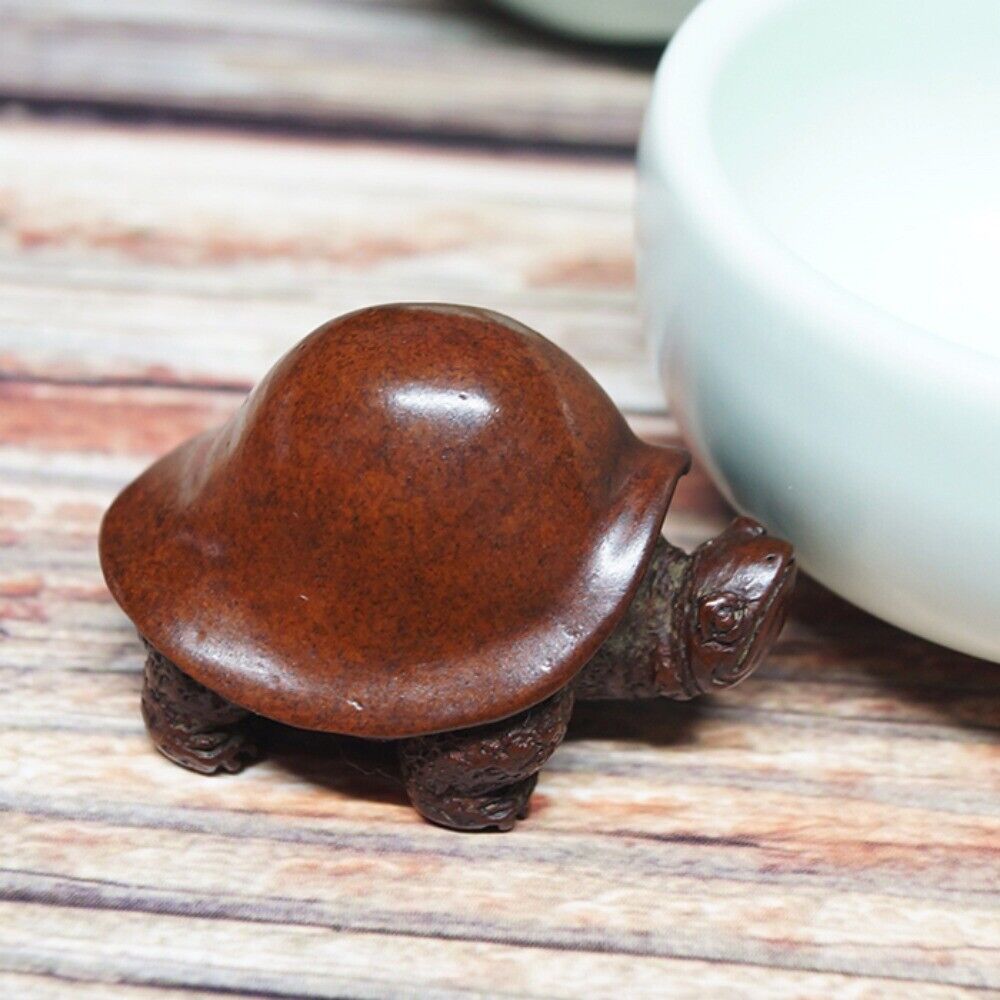 Hand-carved solid copper turtle figurine with Japanese design and bronze finish, collectible.