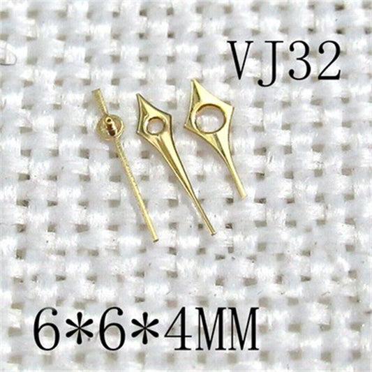 7x7x5mm pointed golden watch hands set for Hattori Epson VJ32 movement, enhancing timepiece style.