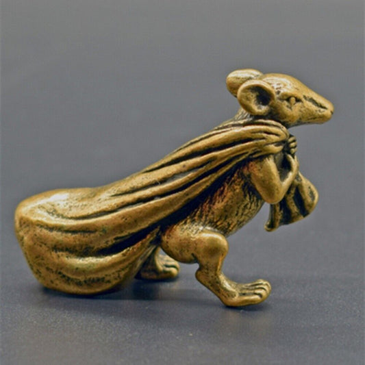 Hand carved Solid Copper Harvest Little Mouse trinket, detailed bronze figurine for collectors.