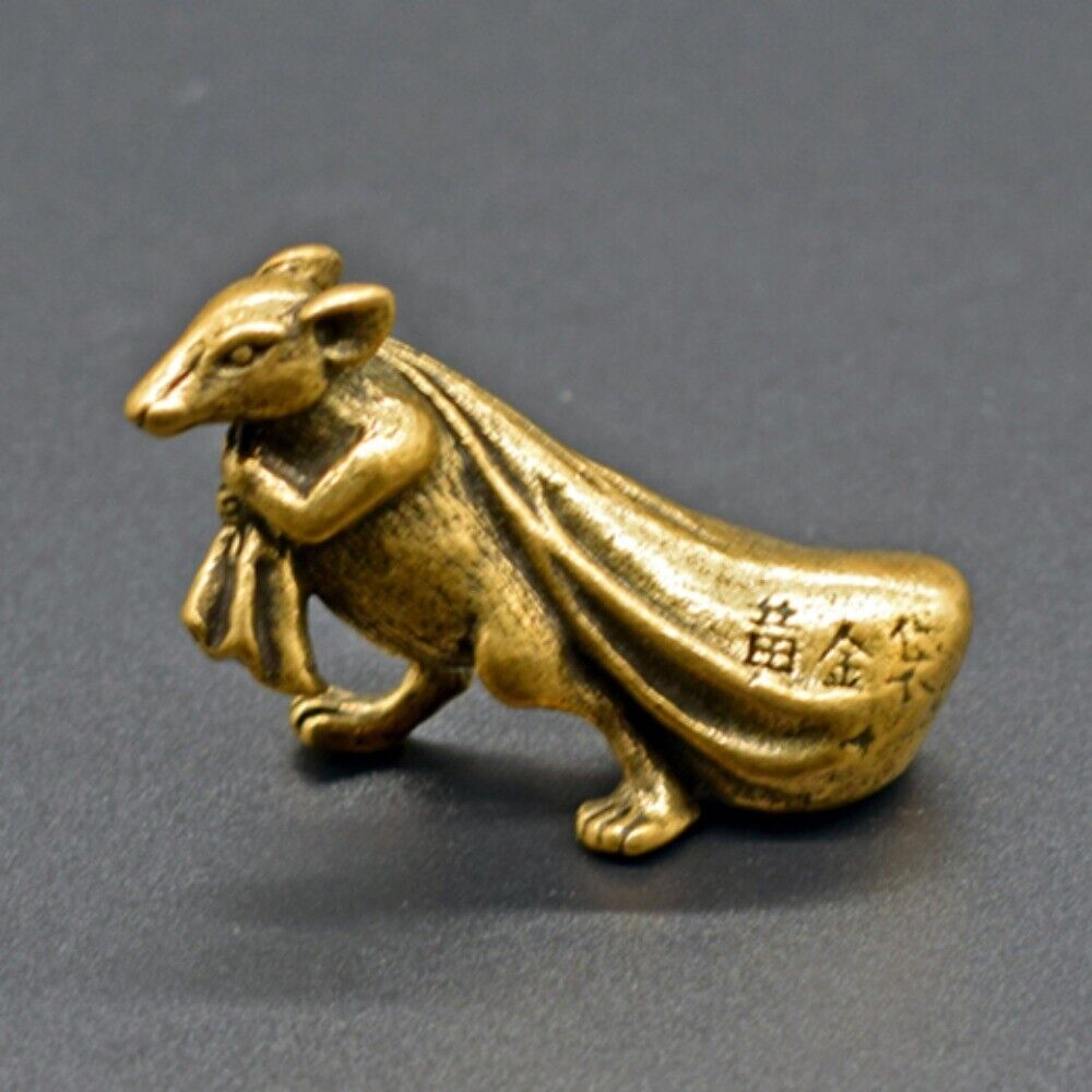 Hand carved Solid Copper Harvest Little Mouse trinket, detailed bronze figurine perfect for collectors.