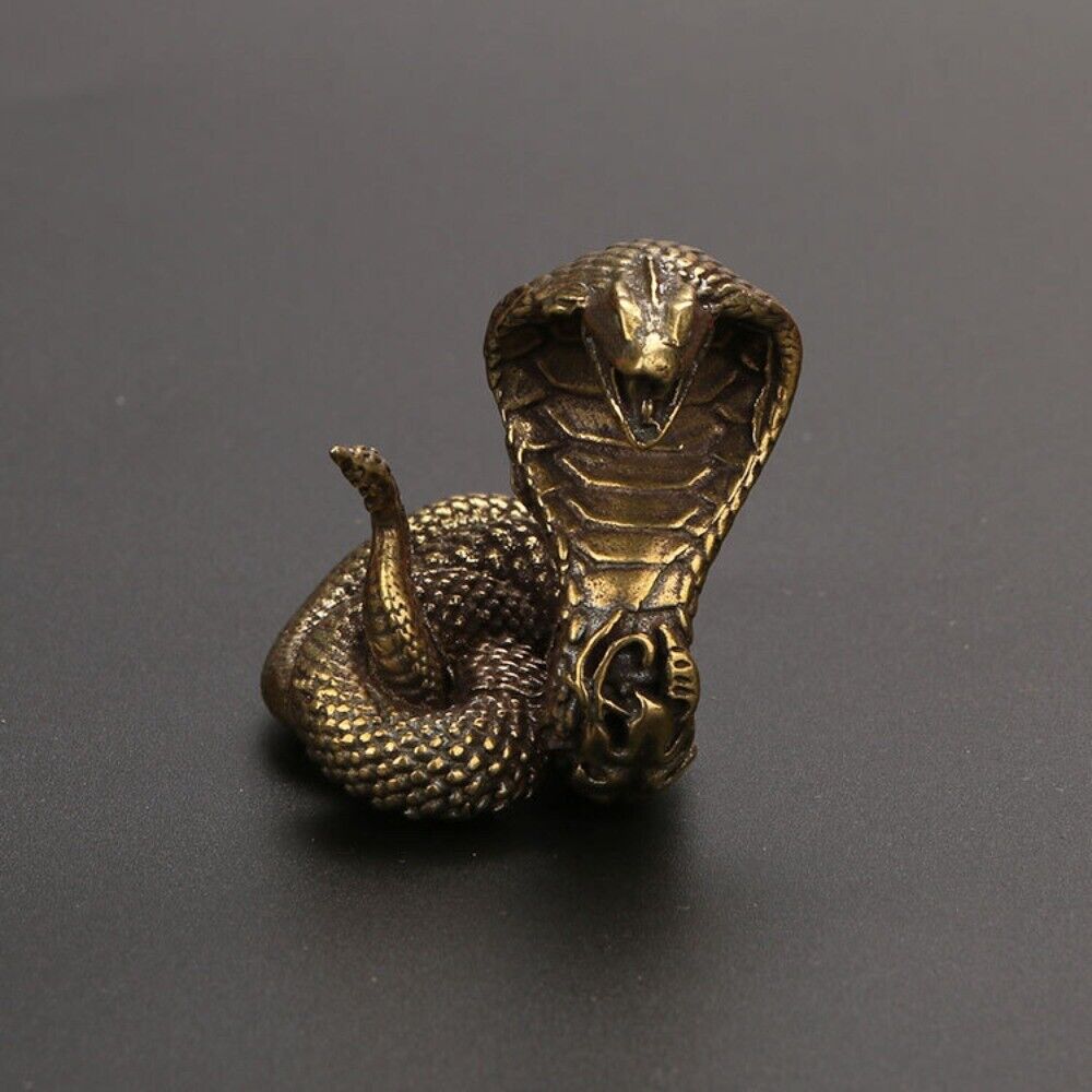 Hand-carved solid copper cobra trinket, vintage bronze finish, collectible decor piece