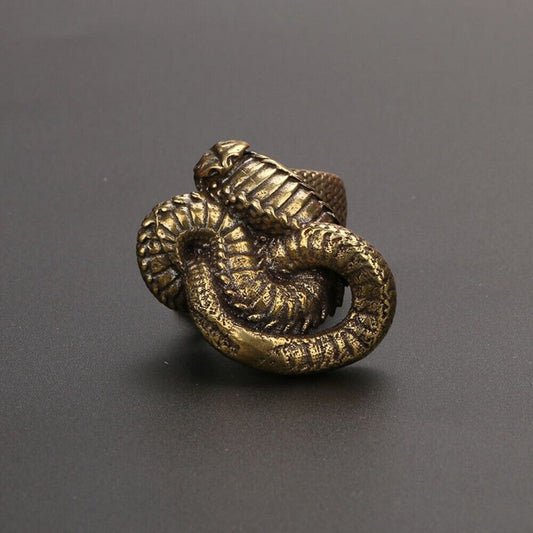 Hand-carved solid copper cobra trinket, vintage bronze finish, collectible decor piece