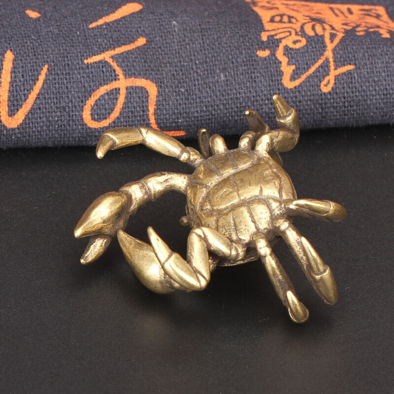 Vintage hand-carved solid copper crab figurine, perfect for decor or watch accessory display.