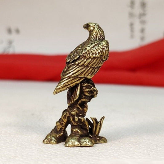 Hand-carved solid copper Eaglet trinket, detailed bronze figurine for decor and collection.