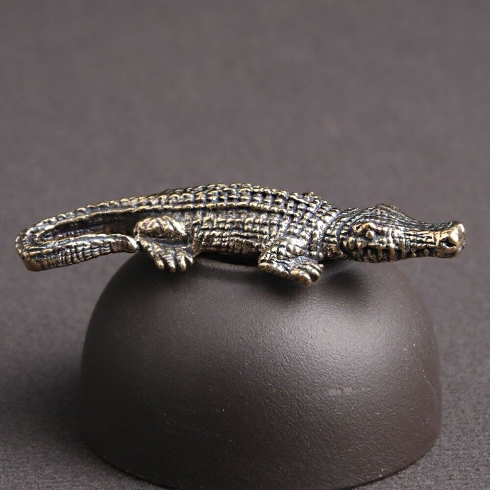Bronze Model hand-carved solid copper crocodile figurine, detailed trinket for watch accessory displays.
