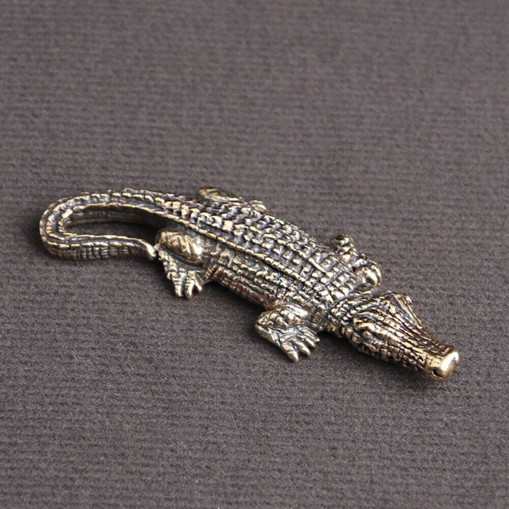 Bronze Model hand-carved solid copper crocodile figurine, detailed trinket for watch accessory display.