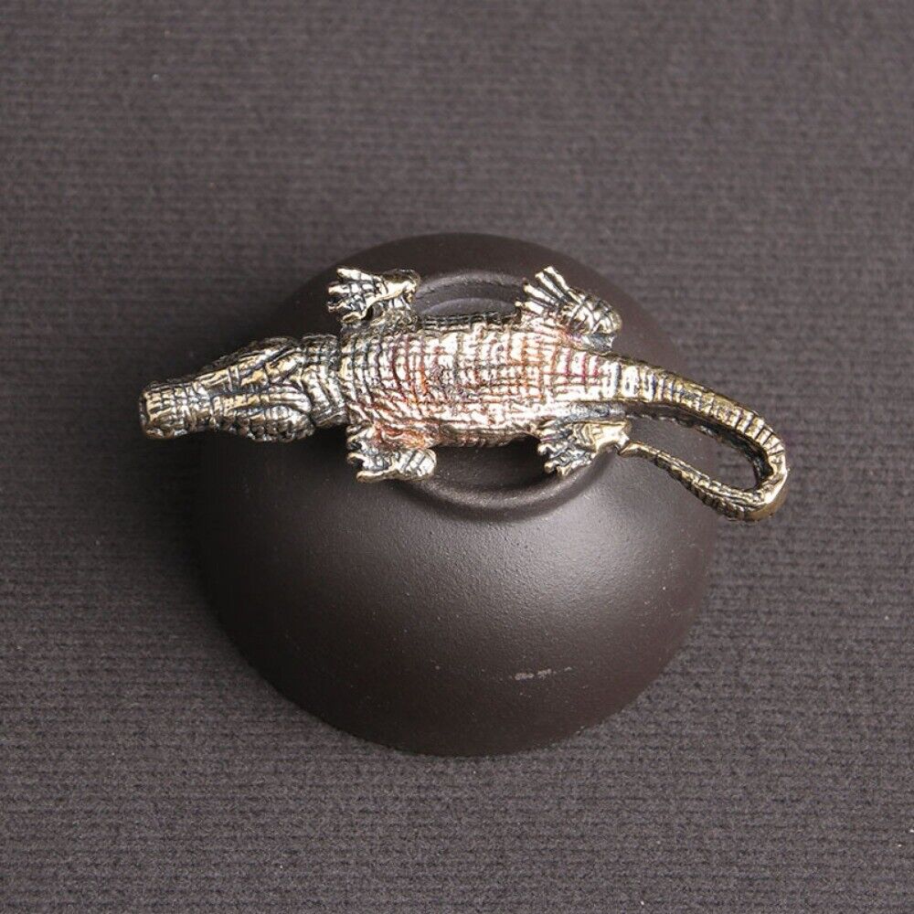 Hand-carved solid copper crocodile figurine by Bronze Model, perfect detailed trinket for watch accessory displays.