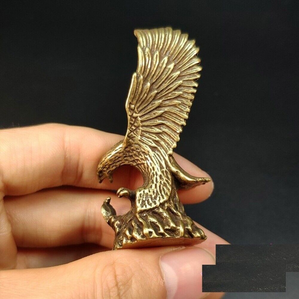 Hand-carved solid copper Great Eagle figurine, detailed bronze trinket for collectors.