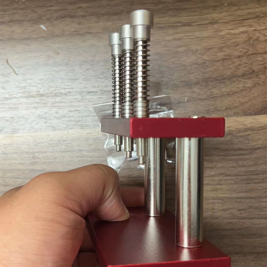 Aluminum watch hand press set with 3 heads, 7 dies for precise fitting, ideal for watch repair.