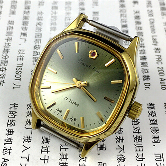 33mm Shanghai manual mechanical watch with golden nails and gradient dark green dial for elegant style.