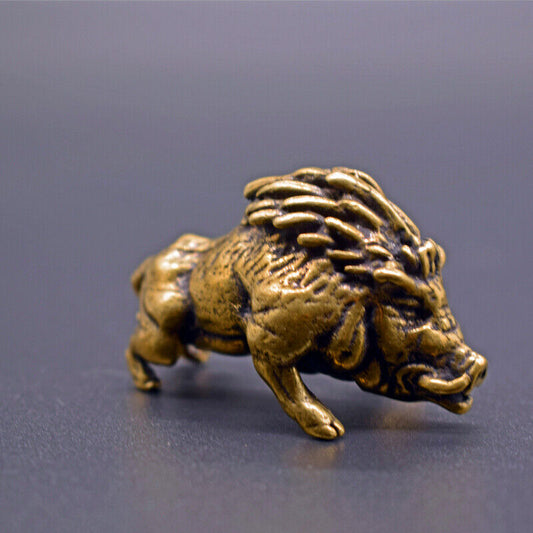 Vintage hand-carved Solid Copper Little Wild Boar trinket, detailed bronze figurine for collectors.