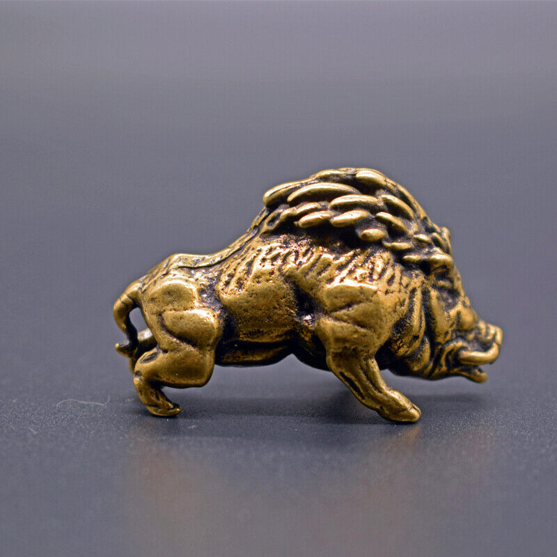 Solid copper vintage wild boar trinket, hand-carved bronze figurine for collectors.